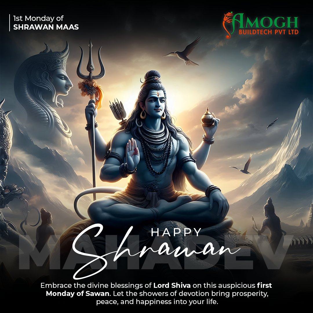 AmoghBuildtec's tweet photo. We at Amogh Buildtech Wishing you all the very best on this auspicious occasion of Shrwan maas! Jai Bholenath! #Sawan #Shravan #MonthOfSawan #HolyMonth #LordShiva #Bholenath #Mahadev #SawanWishes #ShivaBlessings #SpiritualMonth #Sawan2024 @amogh_buildtech #amoghbuildtech https://t.co/rZJxWBzvaX