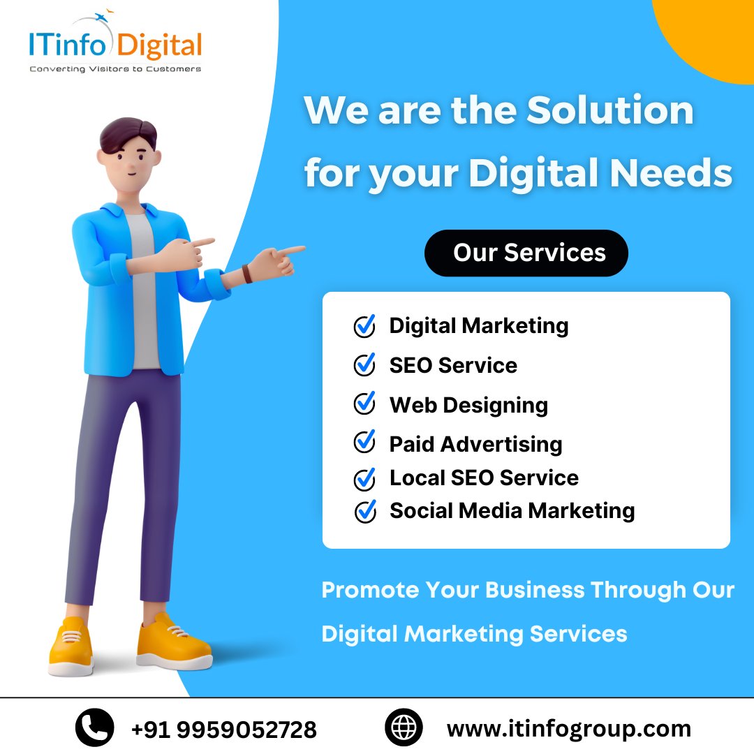 ITinfoDigital's tweet image. 🚀 We have the solution for all your digital needs! 🌐✨ From SEO to Web Design, we&apos;ve got you covered.

Contact us today! 📞 +91 9959052728
🌐 itinfogroup.com

#DigitalMarketing #SEO #WebDesign #OnlineAdvertising #LocalSEO #SocialMediaMarketing #ITinfoDigital