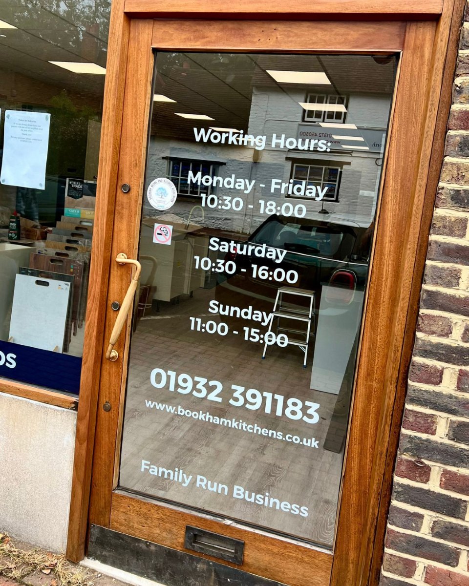 We had the pleasure of working with Bookham Kitchens, a newly launched family-run business in Great Bookham, Leatherhead. 

Our team designed, manufactured, and installed shop front signage and window graphics, helping them make a stylish entrance to the town 💜

#displaysigns