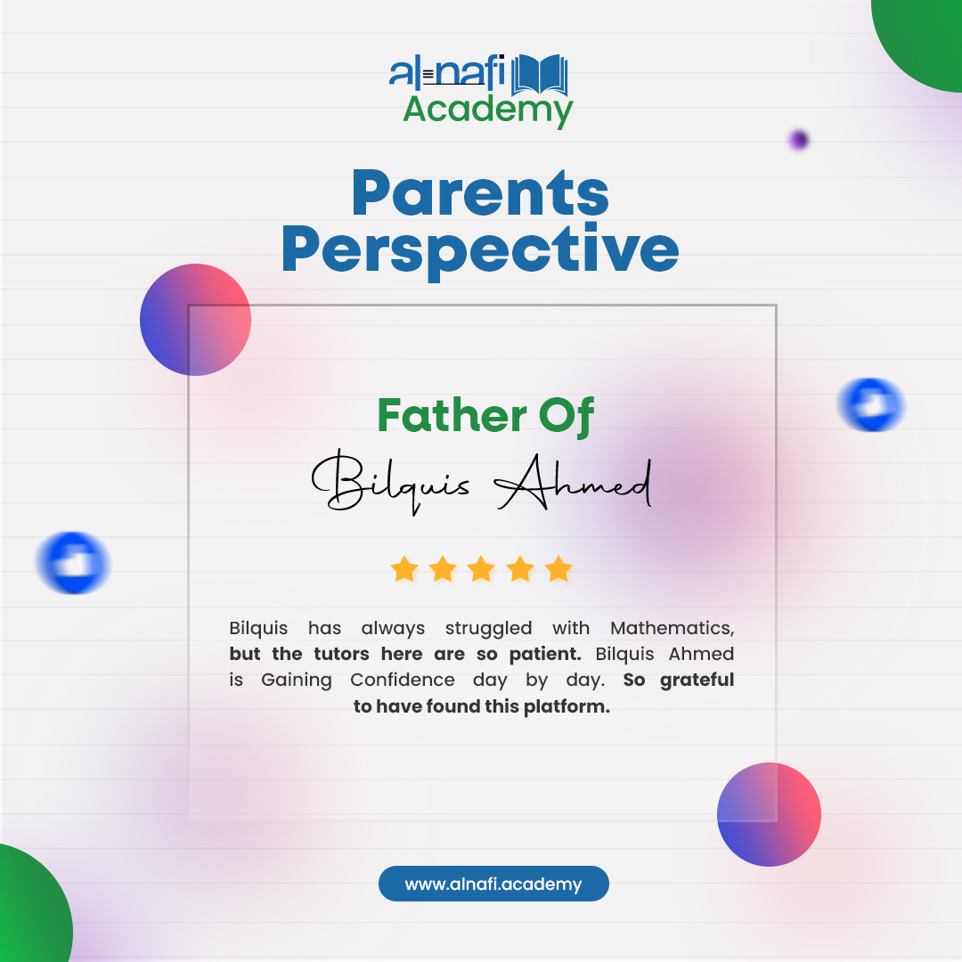 AcademyAlnafi's tweet image. Overcoming Challenges Together: A proud father shares how Al Nafi’s tutors helped his daughter Bilquis build her confidence in mathematics. Join us and watch your child thrive!

#AlNafiAcademy #SuccessInMath #ParentsPerspective #exams #Batch #offers #academy #students #Education