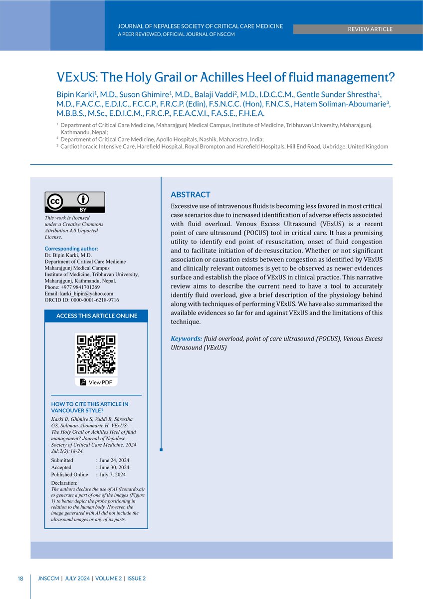 VExUS: The Holy Grail or Achilles Heel of fluid management? A review article by Karki B et al.
Read more: tinyurl.com/3x99mr69
#FluidManagement #VExUS #CriticalCare
