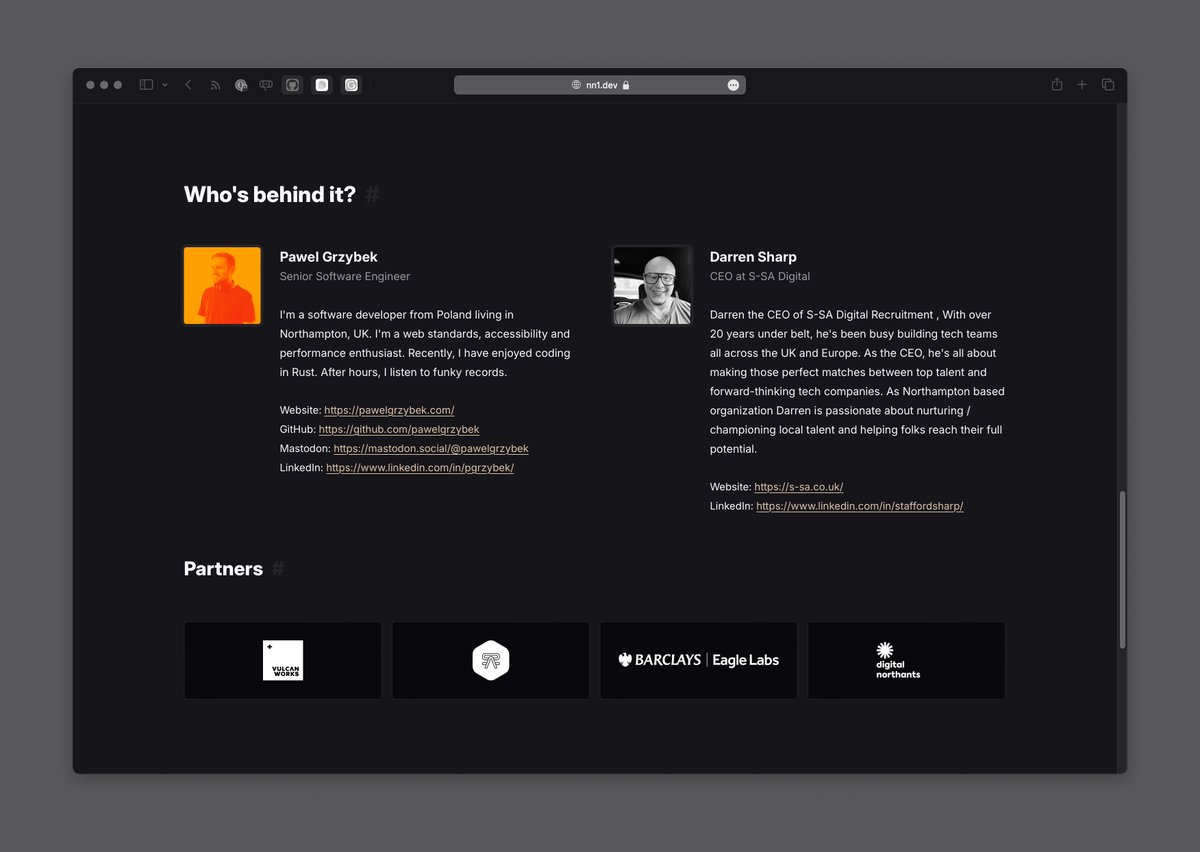 NN1 Dev Club (@nn1dev) on Twitter photo We added a partners section to our website. Without them, <a href="/nn1dev/">NN1 Dev Club</a> would not be possible. We added a partners section to our website. Without them, <a href="/nn1dev/">NN1 Dev Club</a> would not be possible.