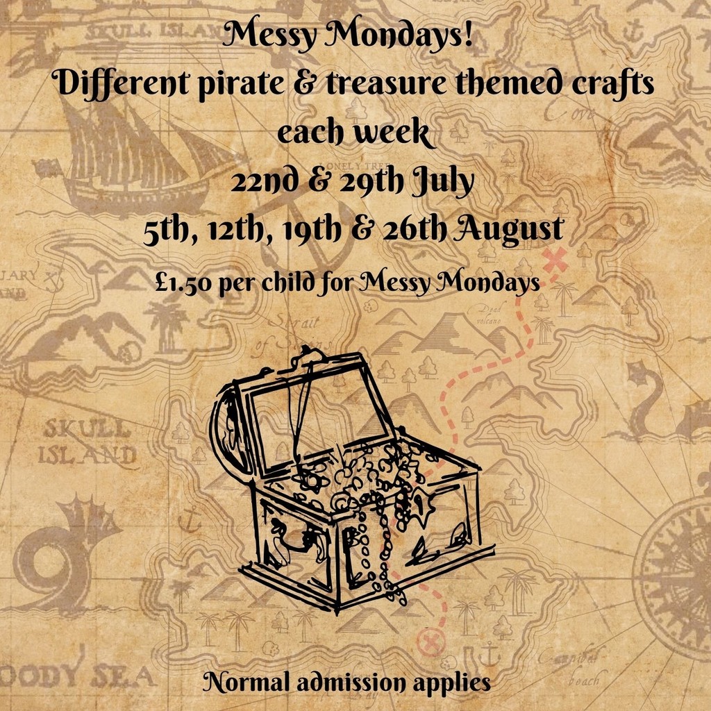 Messy Mondays have returned for summer. Different pirate, treasure and sea themed crafts every Monday through the summer holidays. 11-3, £1.50 per child (normal admission applies for the Caves)