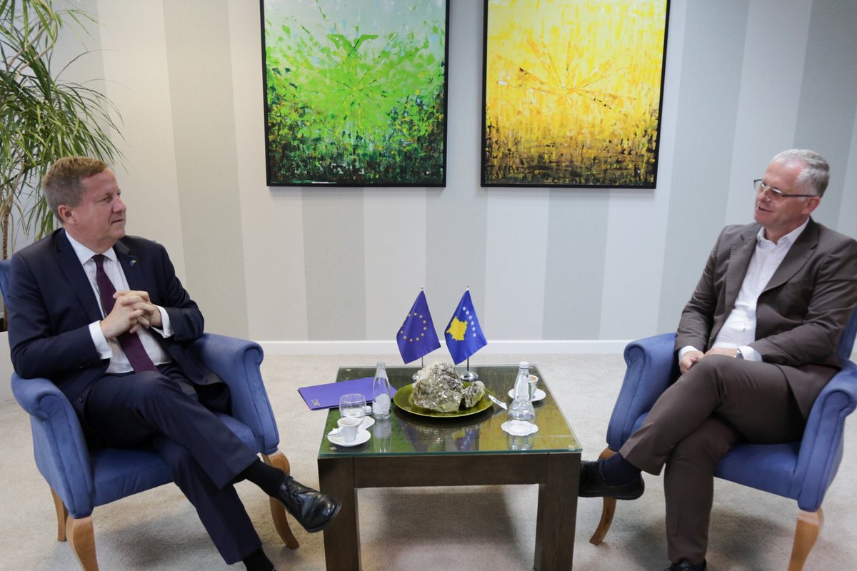 EU Ambassador in Kosovo (@euambks) on Twitter photo Bid farewell to 🇽🇰Kosovo's Deputy PM <a href="/BislimiBesnik/">Besnik Bislimi</a>. Thanking him for the cooperation on important issues related to European integration, I reiterated that Kosovo's European path goes through the EU-facilitated Dialogue, the only viable platform to address outstanding issues. Bid farewell to 🇽🇰Kosovo's Deputy PM <a href="/BislimiBesnik/">Besnik Bislimi</a>. Thanking him for the cooperation on important issues related to European integration, I reiterated that Kosovo's European path goes through the EU-facilitated Dialogue, the only viable platform to address outstanding issues.