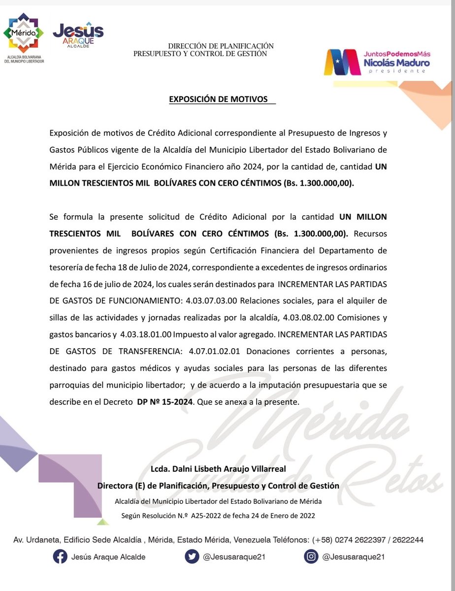 #22Jul ¿34.765 Sillas?
#ATENCION Mayoría oficialista del Concejo Mcpal Libertador APROBÓ CRÉDITO ADICIONAL por 1.300.000 Bs
Según la exposición dé motivos 635.500 Bs (17.385,97 $) son para ALQUILAR SILLAS
Cada silla CUESTA 0,50 $
A días de las elecciones es CURIOSO NO
#ULTIMAHORA