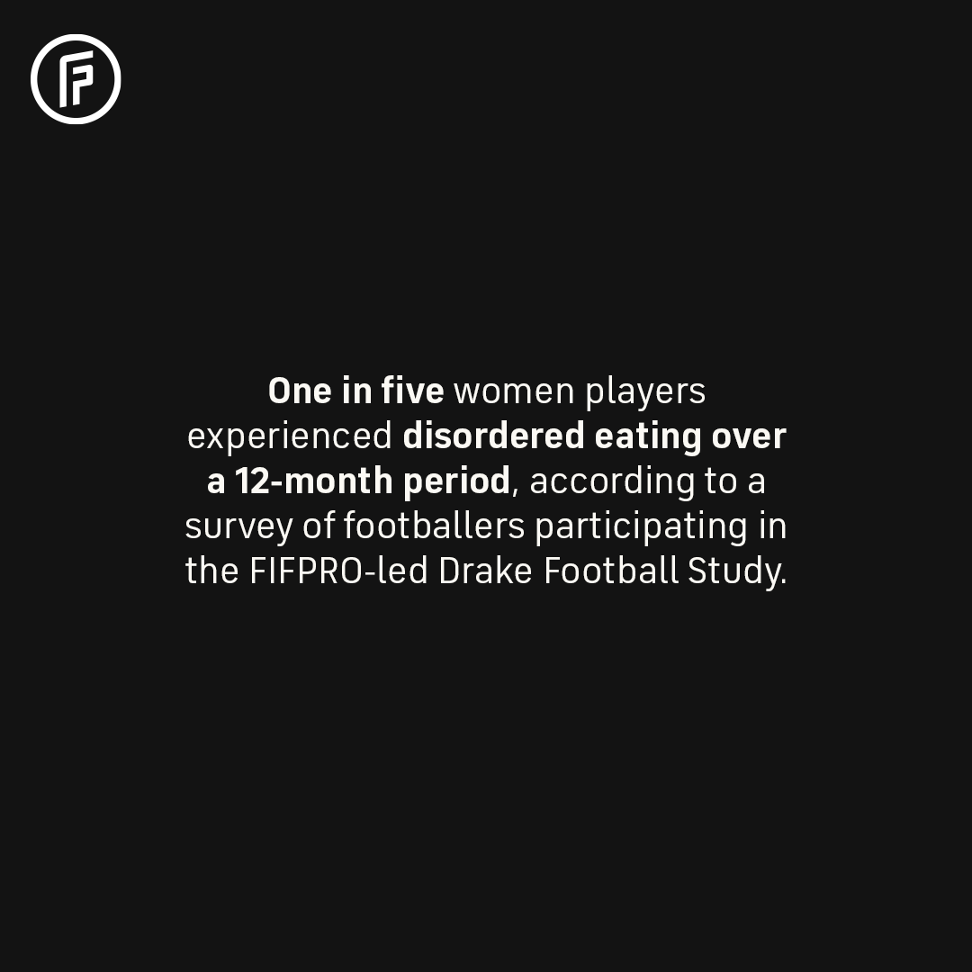 FIFPRO's tweet photo. What is disordered eating, and why has the #DrakeFootballStudy revealed that one in five women's footballers experienced it over a 12-month period?

🗣️ Dr @AlexCulvin

@TheDrakeFdn | @PushBraces | @MehilainenOy | @AmsterdamUMC
