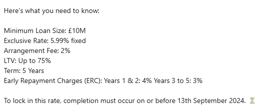 💥 Exclusive Rate 💥 

We are thrilled to announce that we have secured exclusive access to a bespoke residential investment term loan product, courtesy of our strong relationship with a well established specialist lender 🏦 

Want to know more? Give us a call! ☎️
01279 295 615