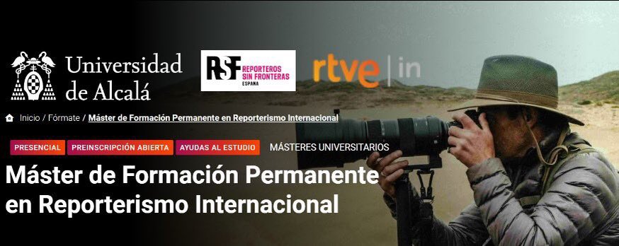 BECA PARA MUJERES PERIODISTAS

▶️ Plaza para una reportera en el Máster de Reporterismo Internacional de <a href="/UAHes/">Universidad Alcalá</a> y <a href="/RTVEin/">RTVE Instituto</a> en Madrid 📍

📆 Convocatoria abierta hasta el 31/07/24

TODA LA INFO AQUÍ👉🏽: bit.ly/3YaQoX

#EspacioSeguroRSF #FondoAliciaGómezMontano