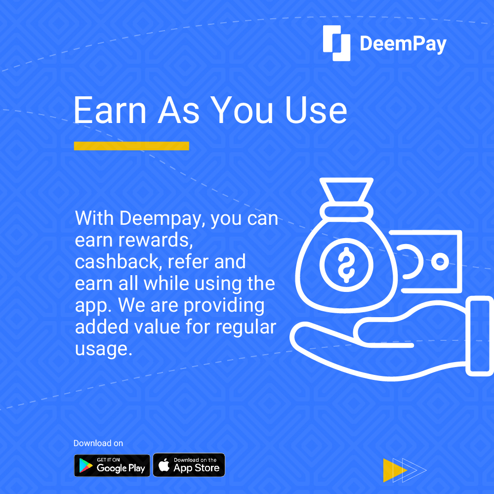 deempay's tweet photo. What do you stand to enjoy while using the DeemPay app?

#payments #deempay #bills #transfers #easeofuse #earnmoney #fivevalues https://t.co/gvd9OFCz9y