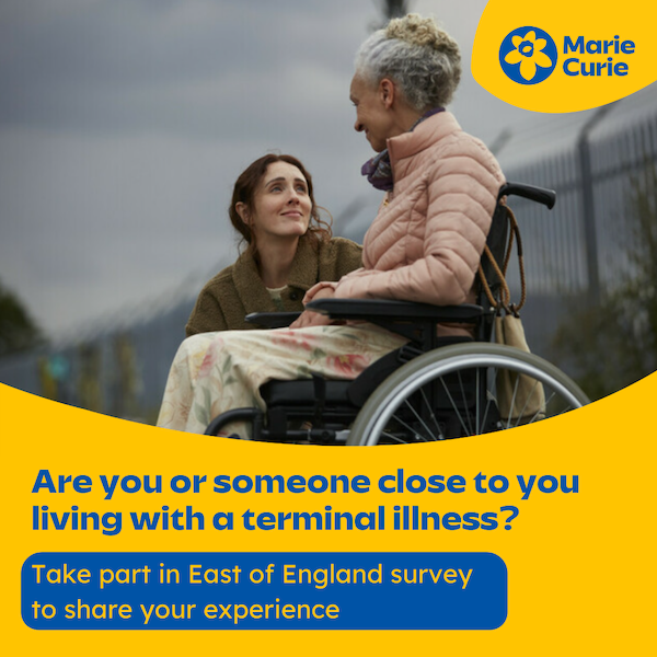 NHS East of England and Marie Curie are conducting a survey and hosting one-to-one interviews and focus groups to understand the experiences of people in the East of England with a terminal illness

For further details ➡️ whcvs.org.uk/nhs-east-of-en…

#HealthyHerts