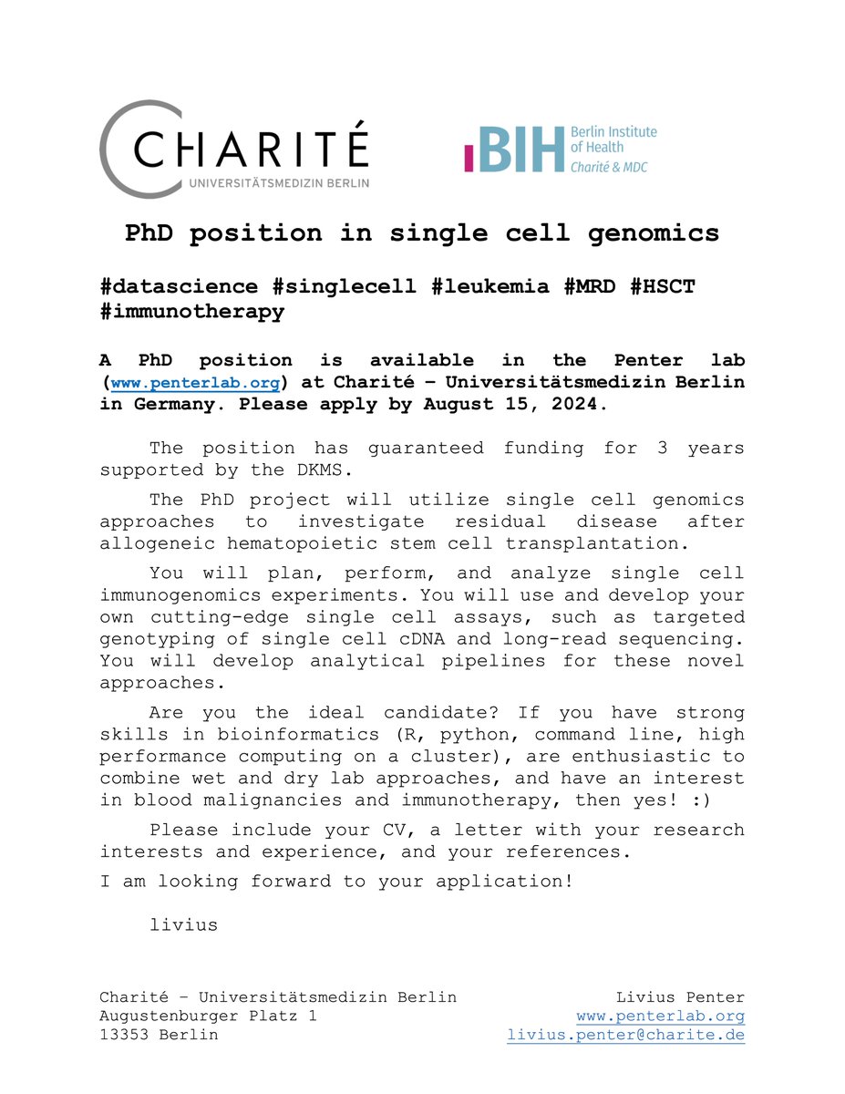 livius_tacitus's tweet photo. #PhD position in #singlecell genomics https://t.co/L8Y2VE3C2x