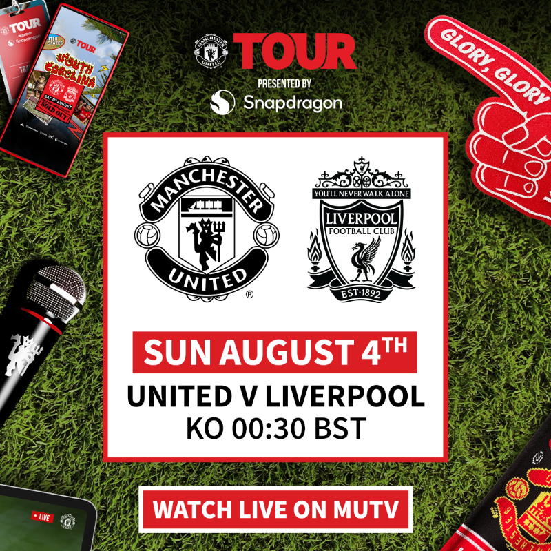 ManUtd's tweet photo. Watch United vs Liverpool LIVE on MUTV 📺