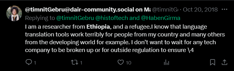 WanderFearless's tweet photo. 1/Let's talk real facts: this is a serious case of projection. Prior to #tigray war, @timnitGebru barely mentioned #Eritrea. She talked more ab #Ethiopia & self -identified as an #Ethiopian. This is paradoxically, fr a person that was kicked out of her "homeland" bc of ethnicity https://t.co/zrlil3ZDK4