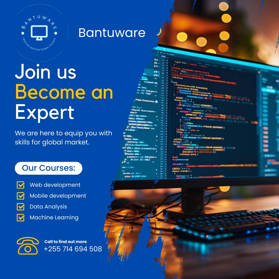bantuware's tweet photo. Empowering Innovators, One Code at a Time
Let's equip you with skills for global market. https://t.co/GVjhy4X3gS