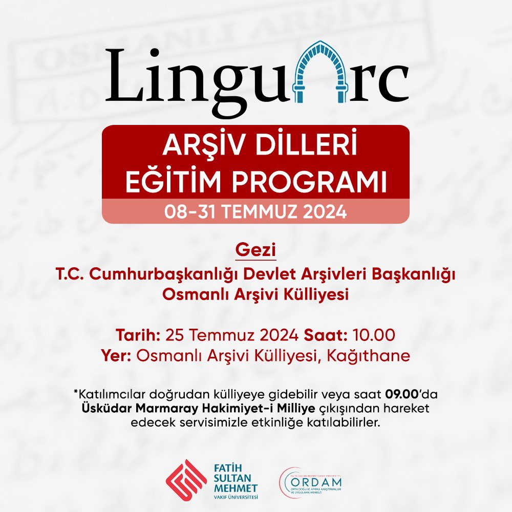 linguarc2023's tweet photo. Perşembe günü @kursad_mustafa hocamızla Osmanlı Arşivi’ni ziyaret edeceğiz.

📍Osmanlı Arşivi Külliyesi, Kağıthane
⏰ 10.00 https://t.co/E4nSfrsQkV