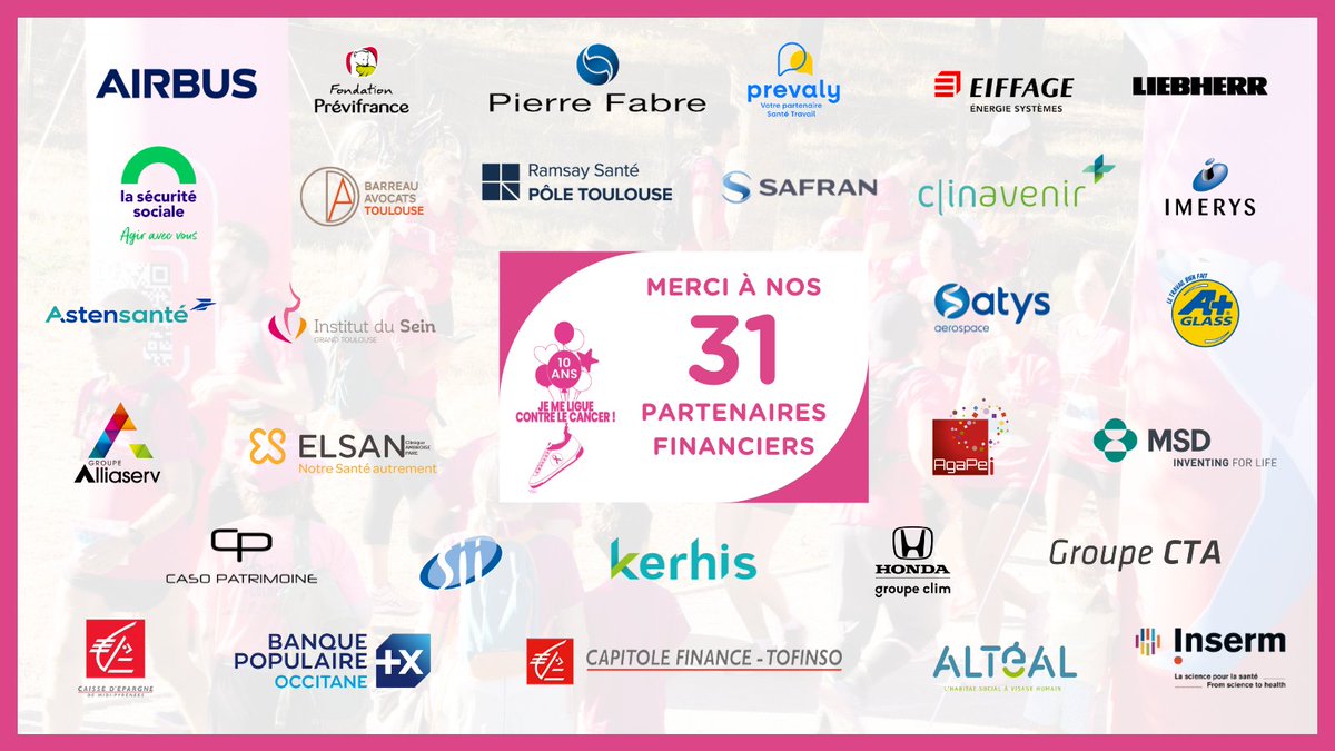 Nous tenons à remercier chaleureusement l'ensemble de nos #partenaires financiers qui nous soutiennent pour rendre possible notre #course "Je Me Ligue contre le Cancer" et se mobilisent dans la lutte contre les #cancers féminins ! 🩷