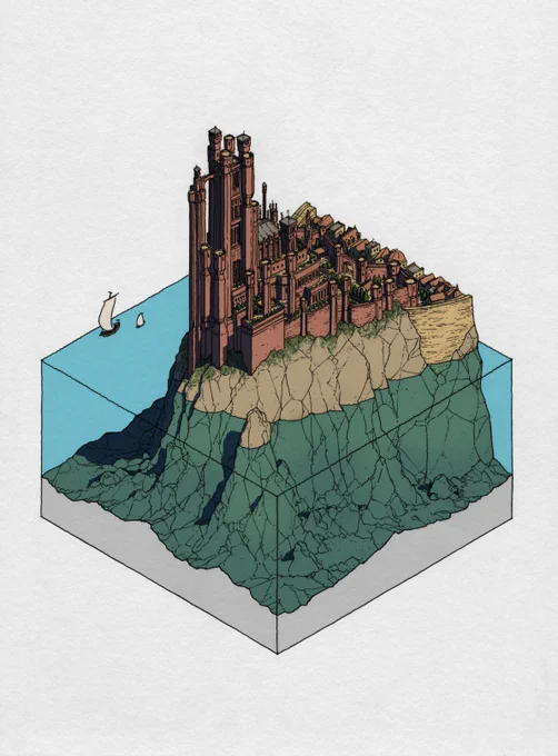 Thought I'd give that 'House of the Dragon' a go. Reminded me I got to draw King's Landing for a fun job a little while back. 