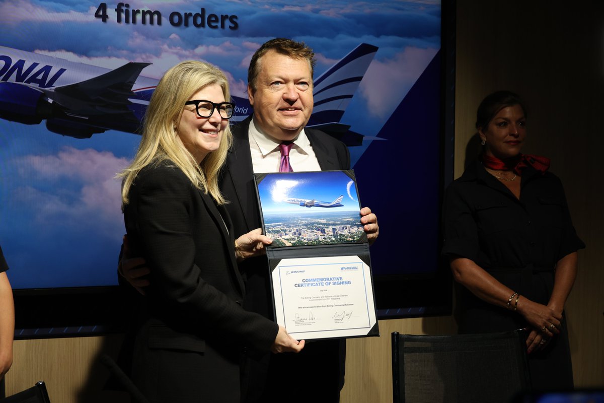US-based National Airlines has placed a firm order for four Boeing 777F, making the airline a new 777 customer. #FIA2024