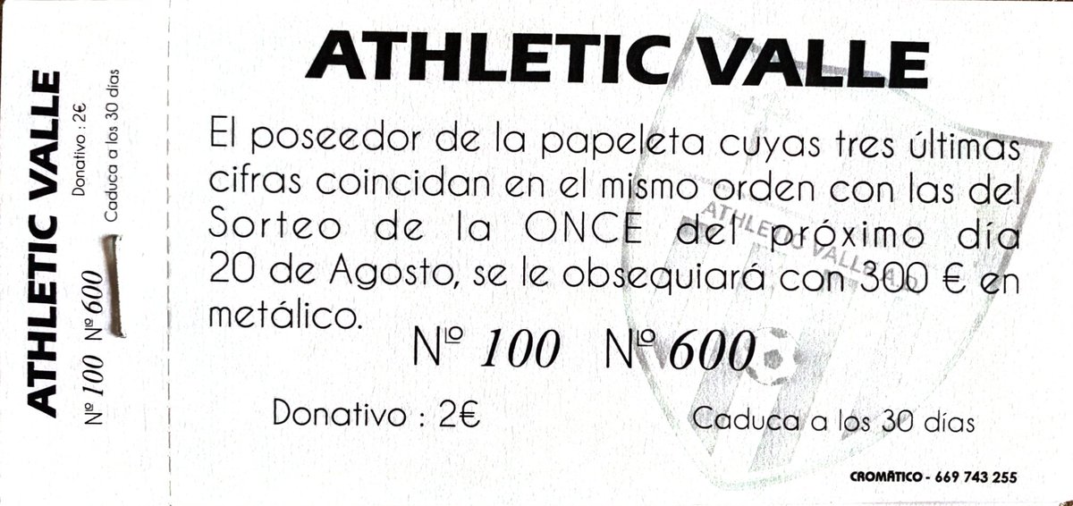 AthleticValle's tweet photo. Hoy os traemos otro sorteo, este veraniego, y por el que puedes ganar 300 euros en metálico pagando tan solo 2 euros y participas con 2 números.  

PUNTOS DE VENTA

📍CQ BARBER SHOP (Peluquería de Cristian)
📍 A través de cualquier directivo

FECHA DE SORTEO 

➡️ El 20 de agosto https://t.co/Av8RtbxaJI