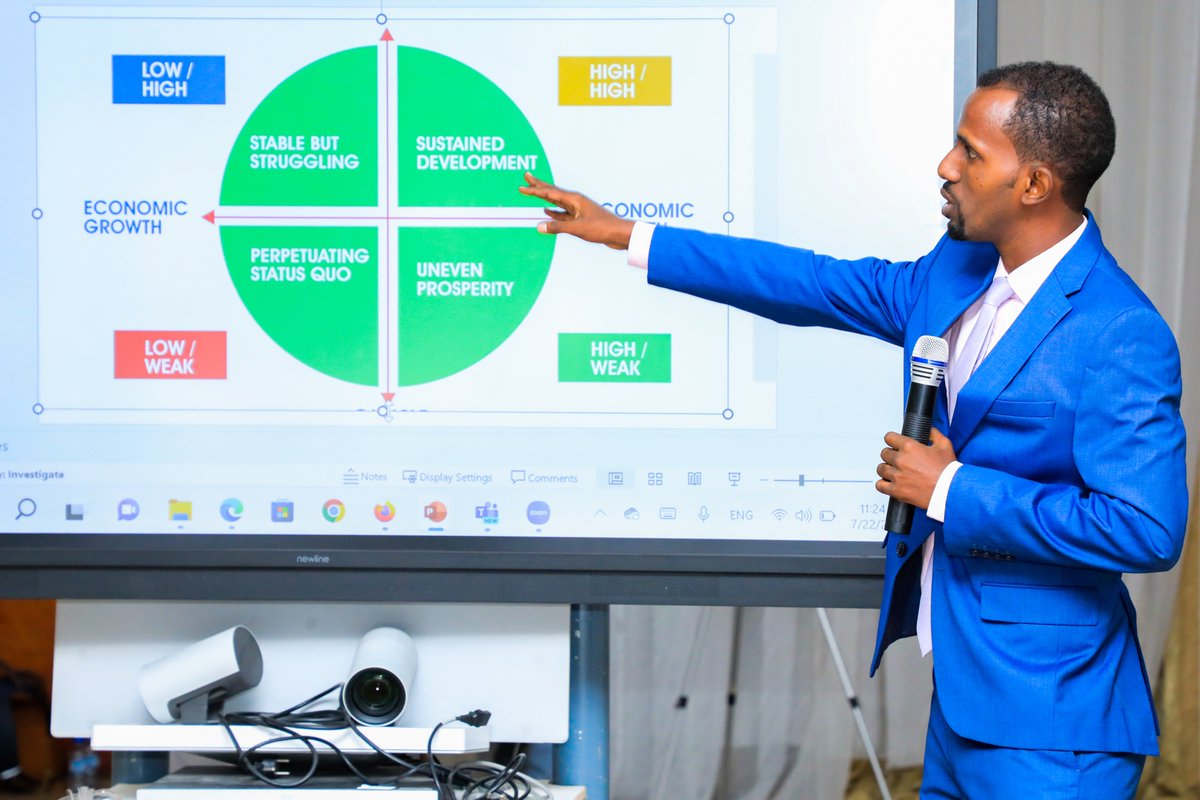 NEC_Somalia's tweet photo. National Economic Council Senior Economist and Deputy lead, Somalia Centennial Vision 2060, Dr. Mustafe Abdi takes participants through his insightful presentation, Cross-impact balance (CIB) analysis.
#CV2060 | #CV2060PhaseIII | #NECSomalia https://t.co/Dh1mCRUmI1