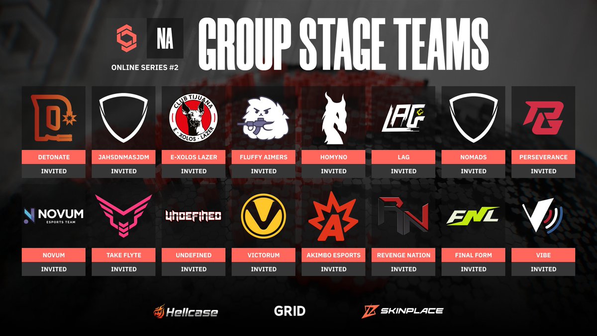 #CCTNA2 Group Stage Invitations 📨 are OUT 🔴
<a href="/ggDetonate/">DETONATE</a> 
jahsdnmasjdm
<a href="/exoloslazer/">E-Xolos LAZER</a> 
<a href="/FLUFFYAIMERS/">FLUFFY AIMERS</a> 
<a href="/Homyno_NA/">Homyno Esports</a> 
@LagGaming_ 
Nomads
@perseverancehq 
<a href="/novumoficial/">Novum Esports</a> 
<a href="/TakeFlyteGG/">Take Flyte</a> 
undefined
<a href="/VictorumCS/">Victorum</a> 
<a href="/RvnGNation/">Revenge Nation™</a> 
<a href="/FinalFormHQ/">FinalFormHQ</a> 
vibe