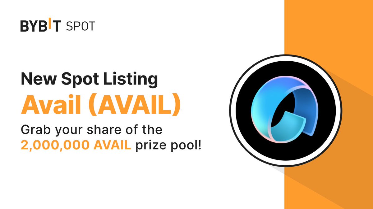 Bybit_Official's tweet photo. 📣 $AVAIL Deposits via AVAIL Chain are open with @AvailProject

Listing time: Jul 23, 12PM UTC. Stand a chance to grab a share of the 2,000,000 AVAIL Prize Pool.

🎁 Token Splash: https://t.co/3gB8XoOLZc
🌐 Learn More: https://t.co/GKaZEQ4Gyr

#TheCryptoArk #BybitListing https://t.co/g7FLaxBxJg