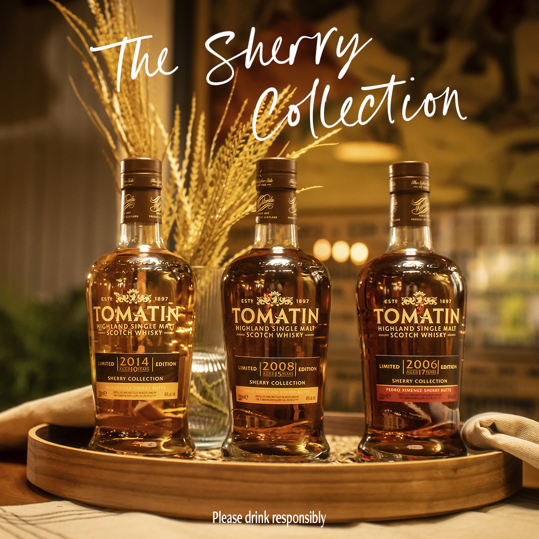 Tomatin1897's tweet photo. We are proud to reveal our latest trio of limited releases — The #SherryCollection!

🥃 Manzanilla
🥃 Palo Cortado
🥃 Pedro Ximénez

Unique #singlemalts showcasing the diverse and distinctive influence of Sherry casks, an essential part of the #Tomatin story for over a century. https://t.co/E8KoKYyqoY