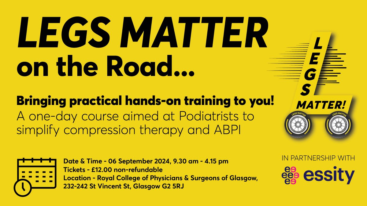 LegsMatter (@legsmatter) on Twitter photo Legs Matter Roadshow, Glasgow - Bringing practical hands-on training to you! A one-day course aimed at Podiatrists to simplify compression therapy and ABPI. In partnership with Essity and supported by Huntleigh. Find out more and book legsmatter.org/whats-new/legs… <a href="/jo_casey1/">Joanne Casey</a> Legs Matter Roadshow, Glasgow - Bringing practical hands-on training to you! A one-day course aimed at Podiatrists to simplify compression therapy and ABPI. In partnership with Essity and supported by Huntleigh. Find out more and book legsmatter.org/whats-new/legs… <a href="/jo_casey1/">Joanne Casey</a>