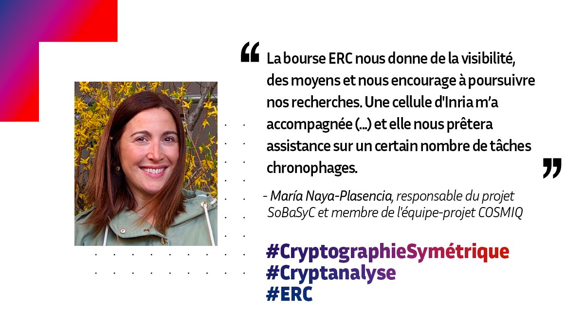 inria_paris's tweet image. 📚 #ÉtéLecture | Après une 1ère bourse #ERCStG, María Naya-Plasencia (COSMIQ) a décroché une bourse #ERCCoG pour développer de nouvelles recherches exploratoires. Découvrez le projet SoBaSyC et les espoirs qu&apos;il suscite en #cryptographie : inria.fr/fr/maria-naya-…
