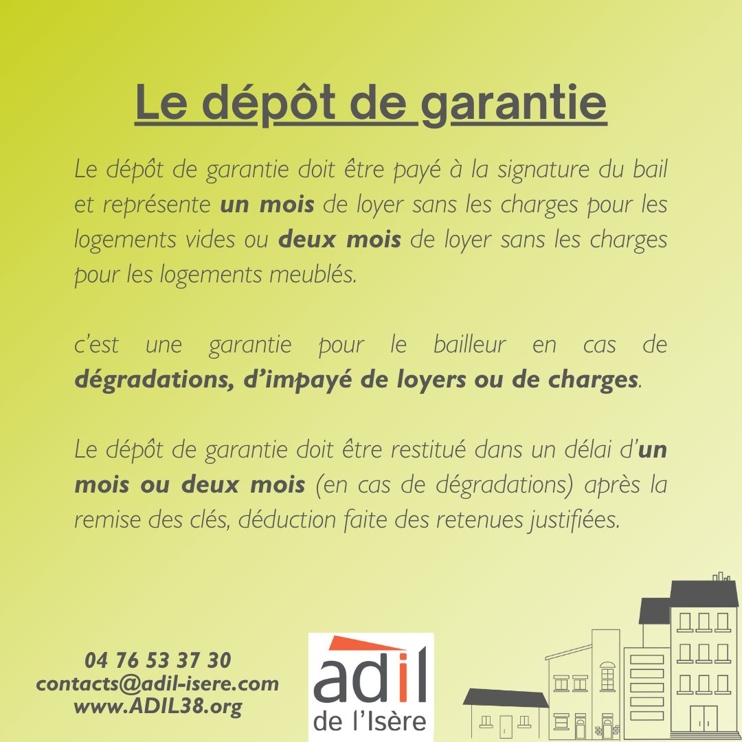 📣 [FOCUS] sur le dépôt de garantie

Vous souhaitez tout connaitre et agir correctement ❓
Quel montant ? Quel délai de restitution ? Quelles retenues appliquer ?

L' #ADIL38 vous renseigne gratuitement sur toutes questions juridiques liées au #Logement
#Bailleur #Locataire