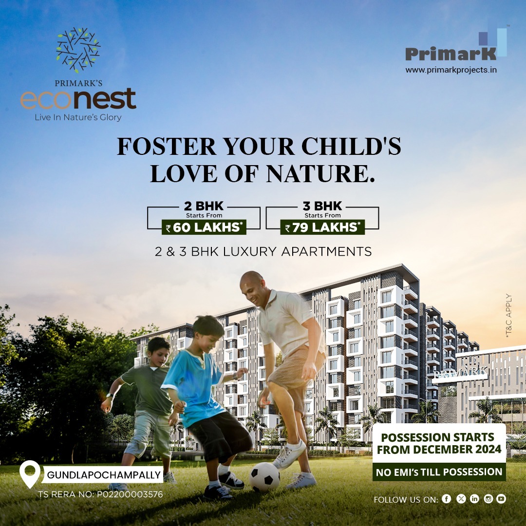 Econest is a place that promotes curiosity and appreciation for the natural world, offering endless opportunities for discovery, growth and fun.

For more details,
call: +91 90592 85286 | +91 90592 64265
Visit Our Website: primarkprojects.in/econest

#PrimarkProjects