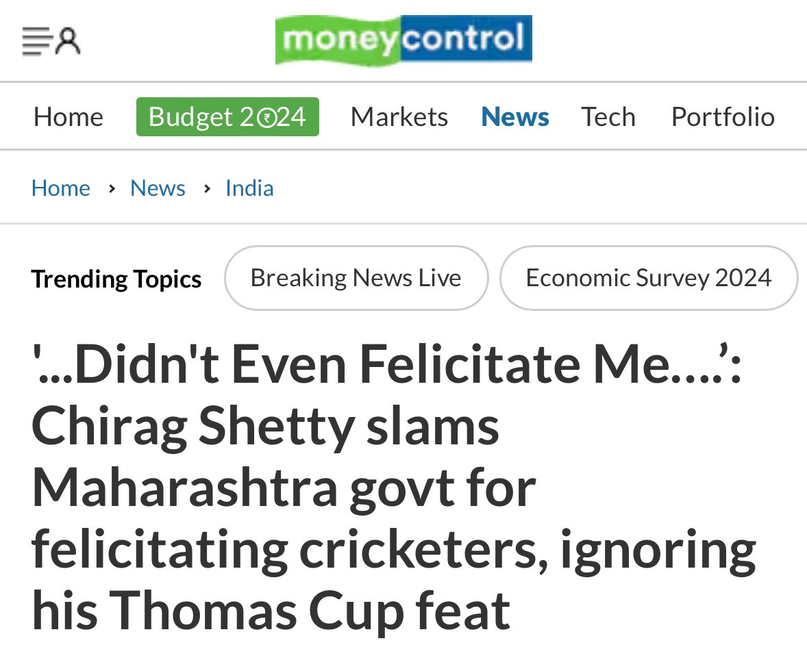 BefittingFacts's tweet photo. After India won T20 World Cup, Chief Minister @mieknathshinde announced reward to Indian Cricket Team.

Thomas Cup Winning Shutler, Chirag Shetty said that he was not even felicitated by Maharashtra govt.

Congress worker @satishacharya used picture of CM Shinde despite knowing that when Chirag won Thomas Cup, Uddhav Thackeray was chief minister.

Since Shinde has become, he is continuosly providing support to athletes and felicitating them after their victory.