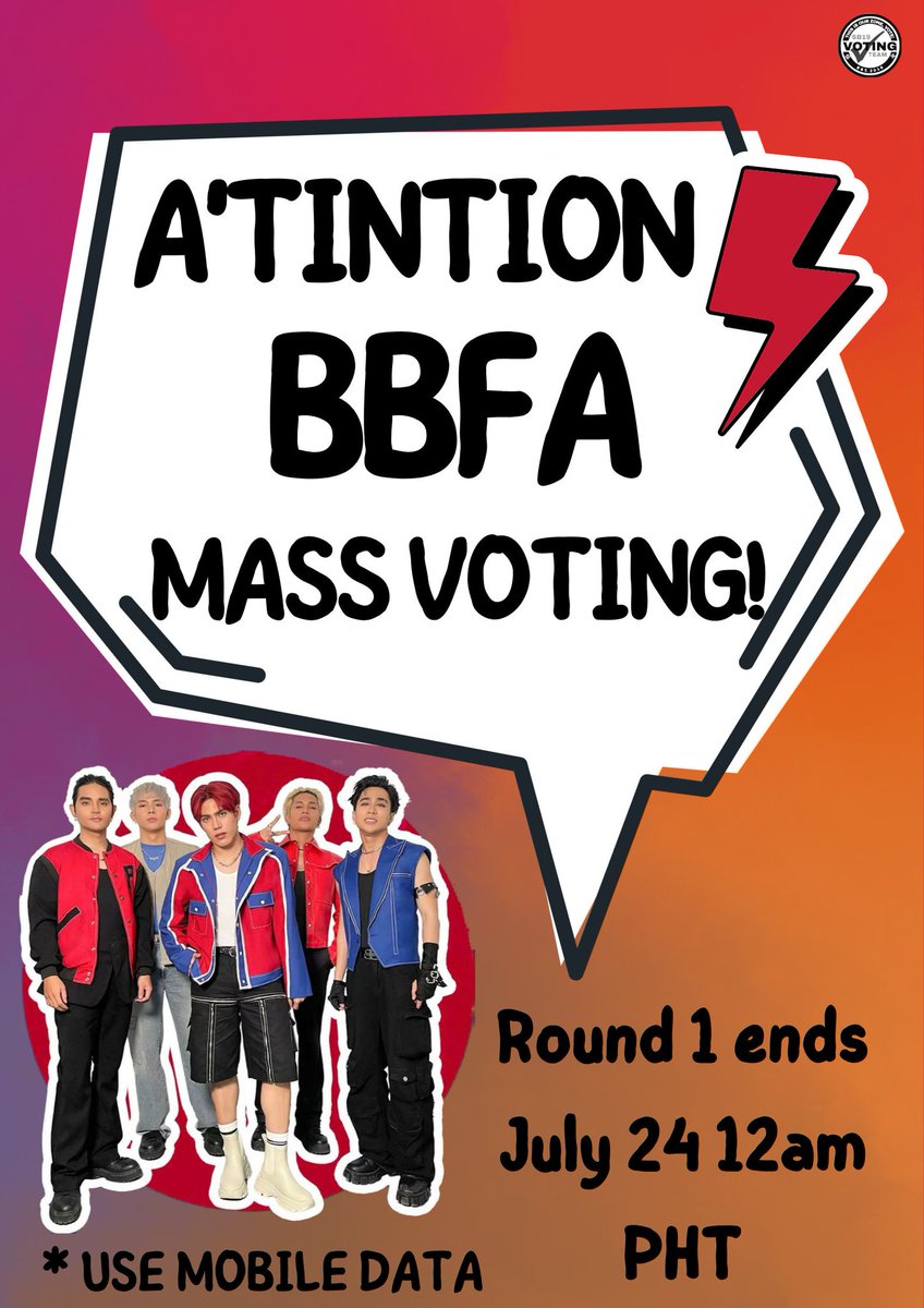SB19_VotingTeam's tweet photo. 📣MASS VOTING 

Calling all A’TIN to join our MASS VOTING for BBFA 
LISTEN ‼️

Perseverance, Focus , Unity and  Dedication. .. This is what we need now to get the lead and  to enter the next round… 

DON’T STOP and NEVER GIVE UP , A’TIN 💪🏾

https://t.co/38aCg2Lf7E

@SB19Official #SB19