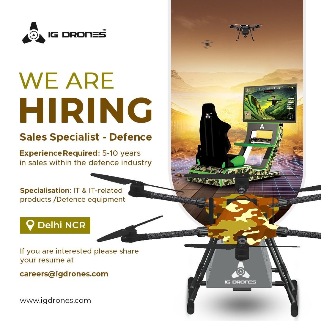 @IGDrones  is hiring: Are you an experienced sales professional with 5-10 years of expertise in the defence sector? 
We seek talented individuals in the Delhi NCR region to join the fastest-growing drone company.
#hiring #IGDrones #Drones #defence #Sales