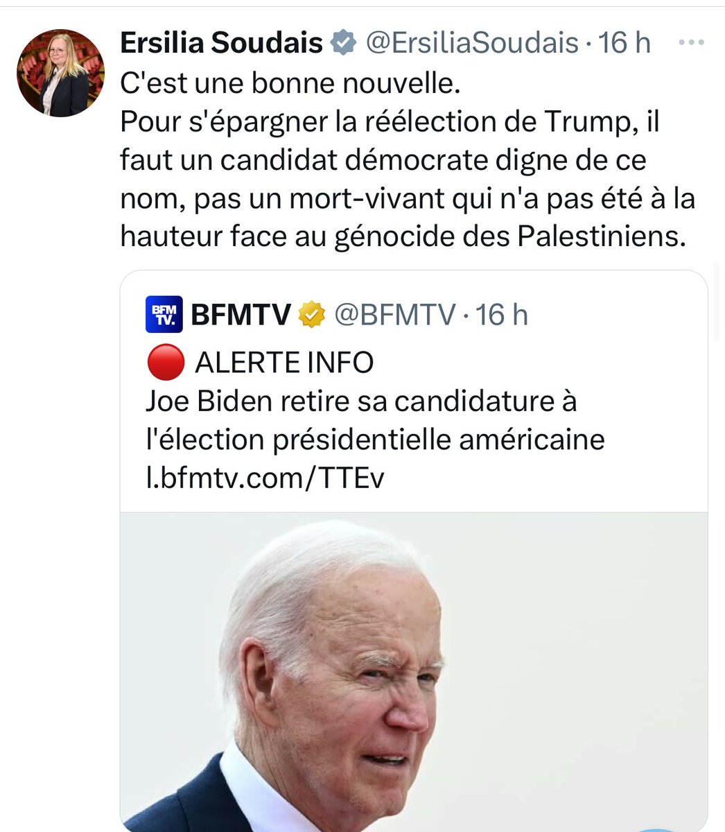 EddySardou's tweet image. Joe Biden a eu le courage de se retirer à temps. Contrairement au père d’Ersilia Soudais.