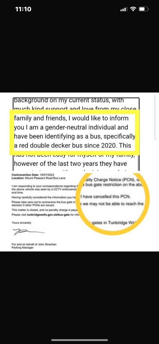 “I got a bus lane fine and that was my excuse and I actually got away with it...saying I identified as a bus 🤣💯% genuine!   Using their own twatty system back on them. ✅🤣 Tunbridge Wells Borough Council. 🤦🏽‍♀️😋”

Oh, my! Is this the best yet!🤣🤣

Now we know HOW to win!🤣