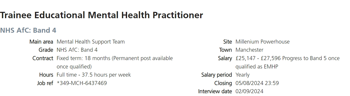 🌟Job Alert!🌟 Come and join us at Trafford Thrive in Education, Mental Health Support Team! Trainee EMHP vacancies open now. Check out the job advert below: mft.nhs.uk/careers/search… #MHST #EMHP #mentalhealthsupport #career #job #jobadvert #education
