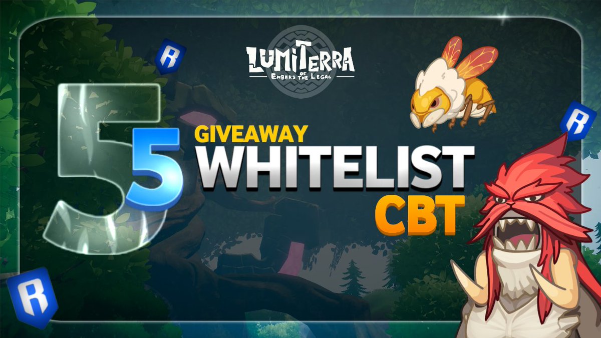 🌟Giveaway of 5 Whitelist for CBT🌟

To participate it is very easy. 
The winners of the draw will be announced within 24 hours. 

1️⃣Will follow
<a href="/LumiterraGame/">Lumiterra (mainnet arc)</a> and <a href="/NovonRamayo/">Novon | Lumiterra</a> 
2️⃣Like and Retweet 
3️⃣Mention 3 friends with #Lumiterra and #Ronin