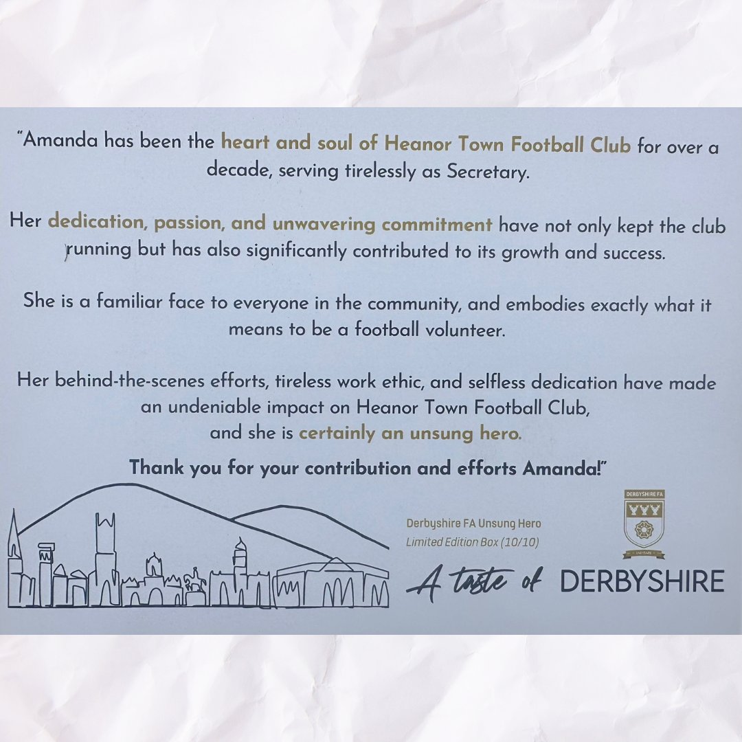 Derbyshire FA (@derbyshirefa) on Twitter photo We visited the Town Ground, home of <a href="/HeanorTownFC/">Heanor Town</a>, earlier today to present our final Unsung Hero giftbox of the season to Amanda Jones ๐๐
Amanda, who has served as secretary of the Lions for over a decade, is a familiar face to everyone in the community and has given We visited the Town Ground, home of <a href="/HeanorTownFC/">Heanor Town</a>, earlier today to present our final Unsung Hero giftbox of the season to Amanda Jones ๐๐
Amanda, who has served as secretary of the Lions for over a decade, is a familiar face to everyone in the community and has given