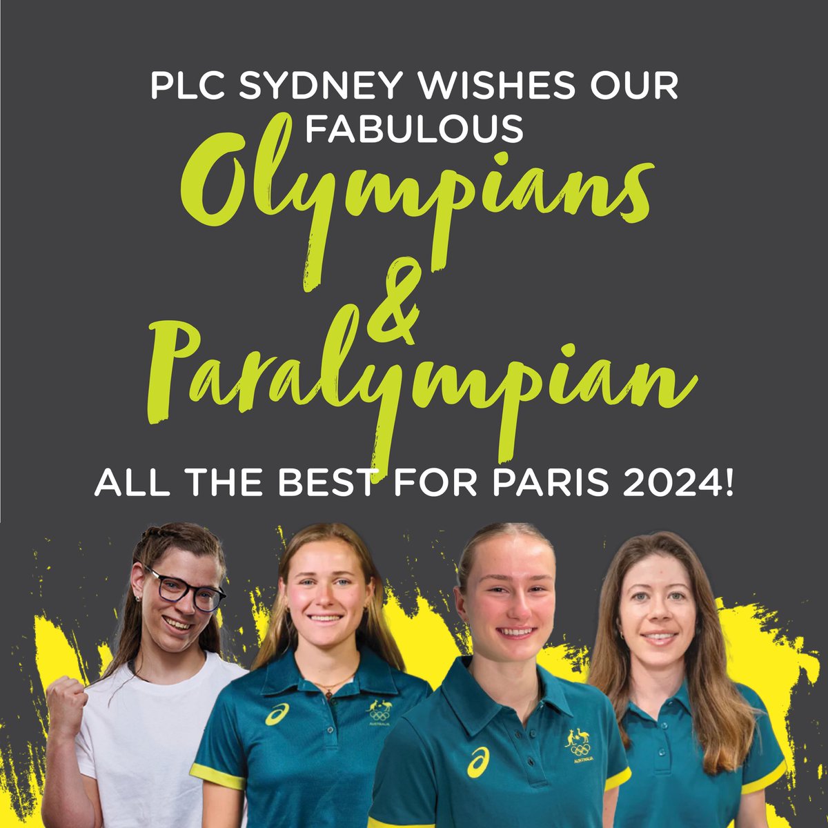The countdown is on💚💛 #PLCSydney wishes our fabulous Olympians &amp; Paralympian all the best for #Paris2024!🎉

❤️Sarah Clifton-Bligh (2022) Para Shot Put T33
❤️Kaitlin Nobbs (2015) Hockey 
❤️Ellie Cole (Year 12) Diving 
❤️Kendall Brodie (2009) Rowing

Schedules coming soon🙌