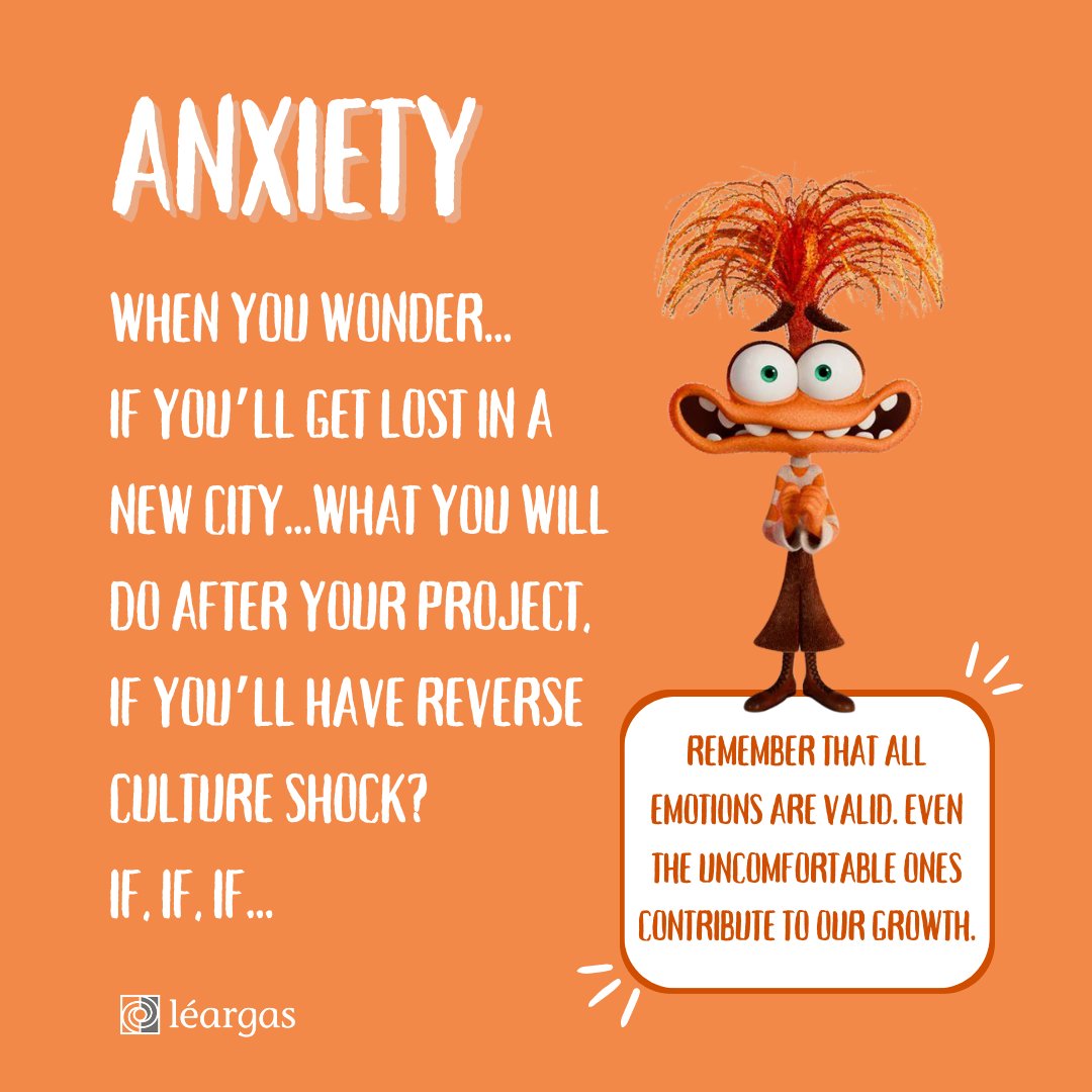 Let’s continue our journey through the #InsideOut2 emotions that may come up during an #ErasmusPlus or #EuropeanSolidarityCorps adventure! This time, we meet Anxiety, Embarrassment, Envy, Ennui, and Nostalgia — each a valid feeling to embrace!