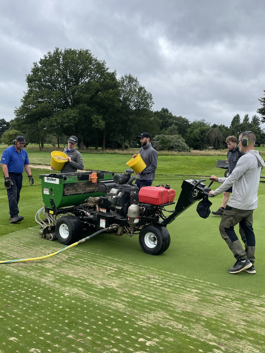 rmsgc_course's tweet photo. Here’s @KenSiems &amp; @JacobSiems with the @DryJect. 38greens in 2days so longs the @RoyalMSGC GreenStaff shakedown a couple 12-14hr days! Compaction relief, improved water infiltration &amp; percolation, aeration, soil amendments &amp; topdressing all applied in 1pass. https://t.co/0tuGnLlA1c