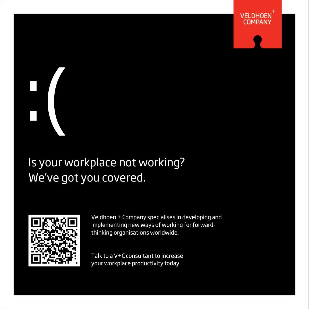 Struggling to get work done? 
 
Whatever the challenge, V+C will guide your organisation to workplace bliss. 🧘
 
Get in touch today: bit.ly/3SjzWRl

Learn more: bit.ly/3WwKYFp