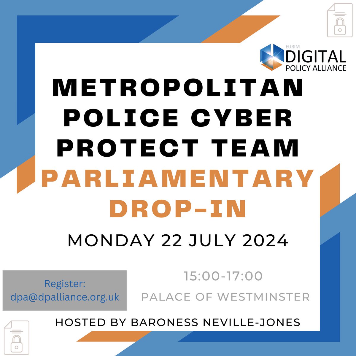 Really looking forward to today's drop-in event on cyber security with the Metropolitan Police #CyberProtect Team - 15:00-17:00 in the Palace of Westminster for all #Parliamentarians &amp; their staff > dpalliance.org.uk/events/metropo…