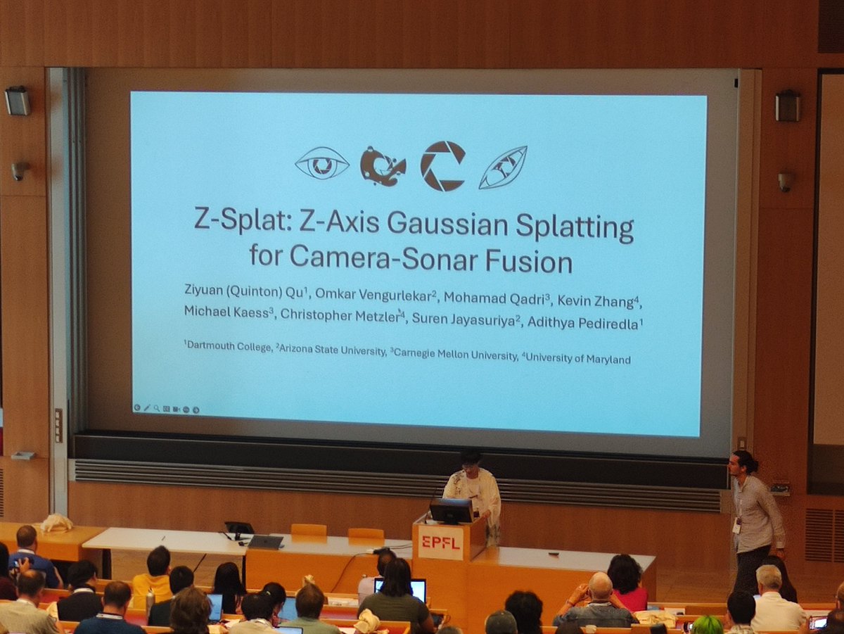 ICCP_conference's tweet photo. Z-Splat: Z-Axis Gaussian Splatting for Camera-Sonar Fusion.
Authors: Ziyuan Qu; Omkar Shailendra Vengurlekar; Mohamad Qadri; Kevin Zhang; Michael Kaess; Christopher Metzler; Suren Jayasuriya; Adithya Pediredla

#ICCP2024 https://t.co/RuRmgUUgSc