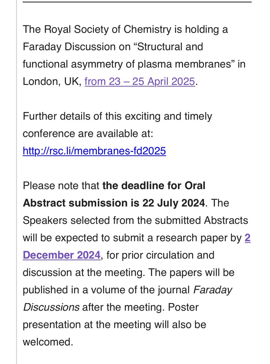 Syma Khalid (@profsyk) on Twitter photo Folks, Iβm part of the organising committee of an exciting <a href="/RoySocChem/">Royal Society of Chemistry</a> Faraday Discussion meeting coming up in December on membranes. Details here: shorturl.at/ihXZj
Abstract submission deadline is midnight TONIGHT Folks, Iβm part of the organising committee of an exciting <a href="/RoySocChem/">Royal Society of Chemistry</a> Faraday Discussion meeting coming up in December on membranes. Details here: shorturl.at/ihXZj
Abstract submission deadline is midnight TONIGHT