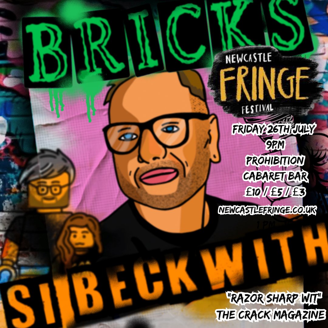 SiBeckwith's tweet photo. THIS FRIDAY!
Come see my Newcastle Fringe show BRICKS at Prohibition Cabaret Bar on Friday 26th July at 9pm!
A daft, fun, storytelling show about family, swearing and the North East. It's got some very silly drawings in it too!  Tickets at the link in bio. https://t.co/9Y1tXKeZxE