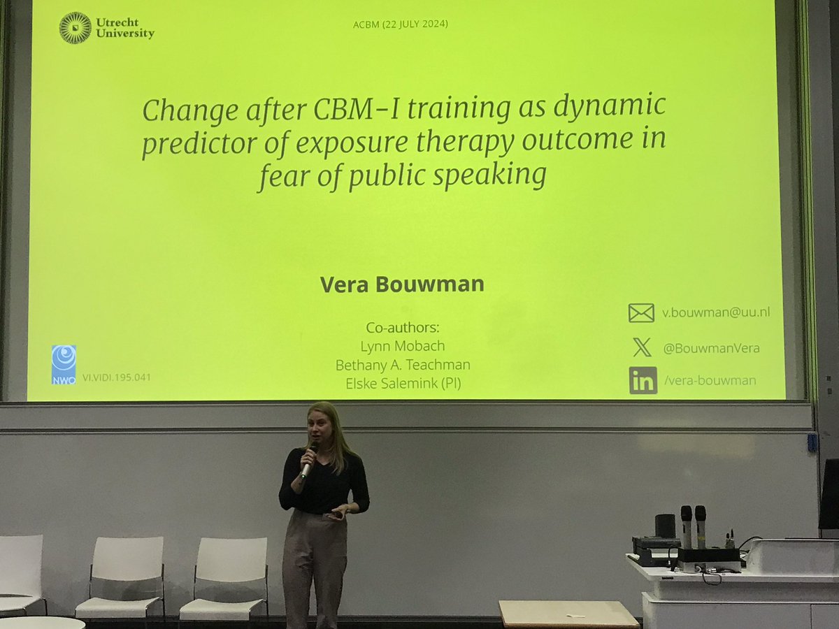 Next up at #acbm2024 is Vera Bouwman <a href="/BouwmanVera/">Vera Bouwman</a> looking at CBM as possible way of predicting treatment outcome. Nice to see network approach 😊