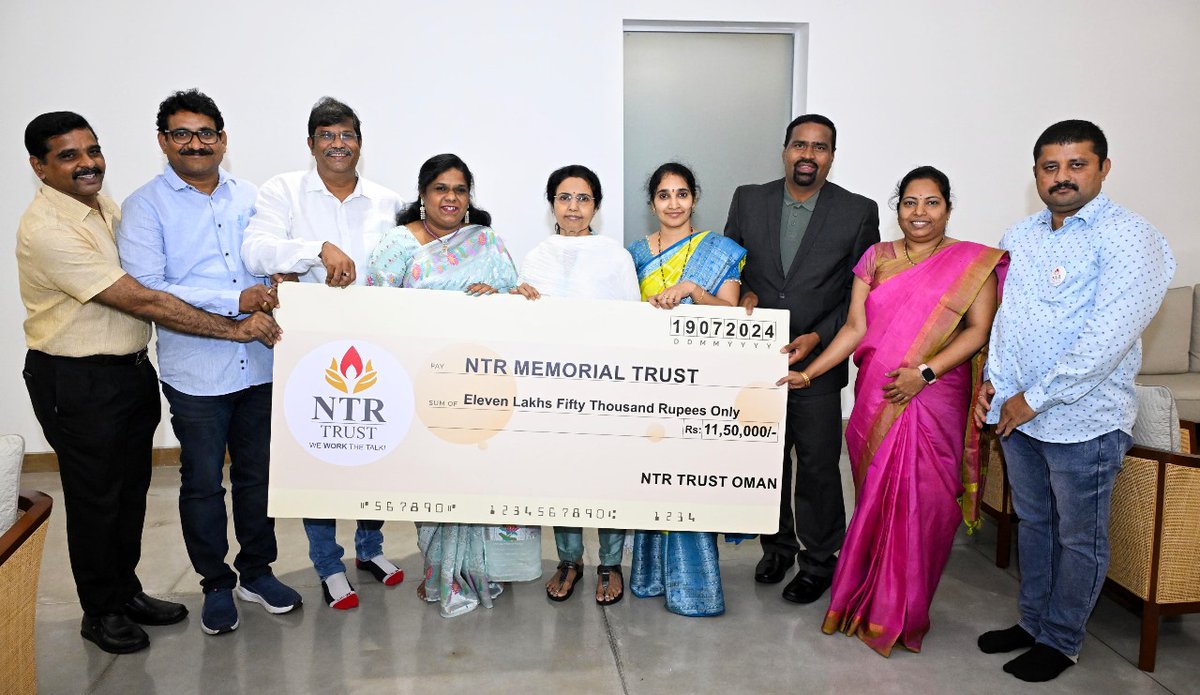ManagingTrustee's tweet photo. The volunteers of the NTR Memorial Trust Oman have successfully raised and donated funds to support the NTR Memorial Trust. My heartfelt gratitude to the dedicated volunteers of NTR Memorial Trust Oman for their generous contribution. https://t.co/WdPQXK4Qu1