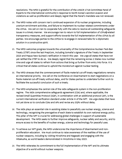 Find the NPDI statement during the 2024 NPT PrepCom General Debate below, delivered by Ambassador Sorreta of the Philippines. Reiterating our unwavering commitment to full implementation of the Treaty.